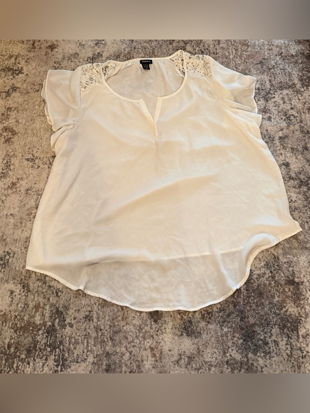 torrid Ivory Lace-Yoke Split V Blouse